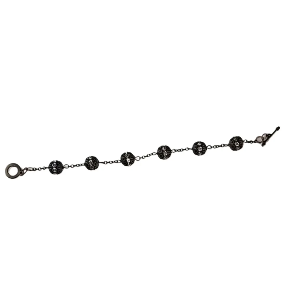 Vintage Rhinestone Ball Chain Rhinestone Gunmetal Bracelet Toggle Closure